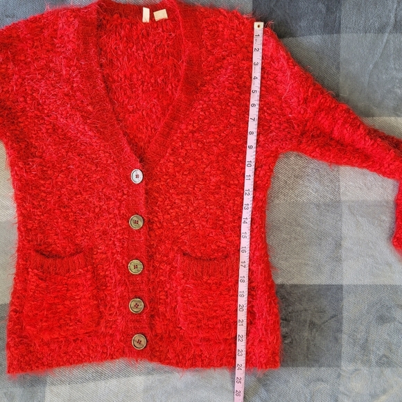 MOTH Anthropologie Red Cardigan Eyelash Sweater Buttons Pockets Soft Size XS - Picture 11 of 11
